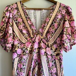 Spell Pink and Brown Floral Maxi Dress